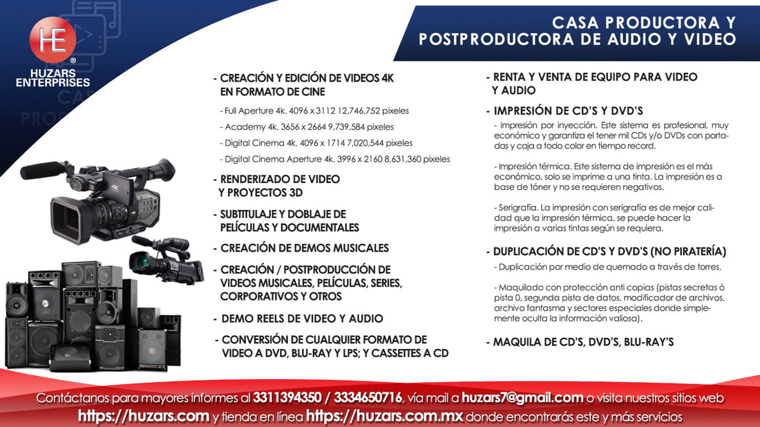 13. Servicios y productos de Casa Productora y Pos Productora de Video y Audio