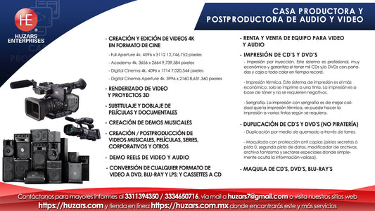 13. Servicios y productos de Casa Productora y Pos Productora de Video y Audio